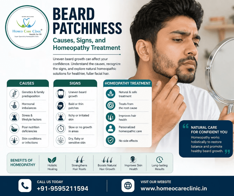 Beard patchiness: Causes, Signs, and Homeopathy Treatment