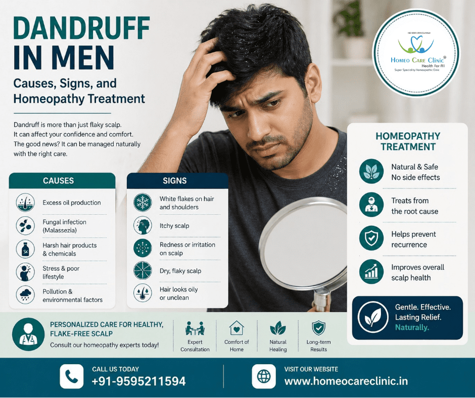 Dandruff in men: Causes, Signs, and Homeopathy Treatment