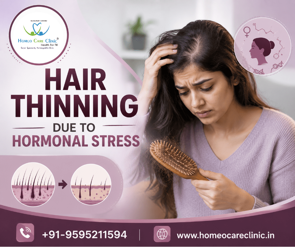 Hair Thinning Due to Hormonal Stress: Causes, Symptoms & Homeopathic Treatment