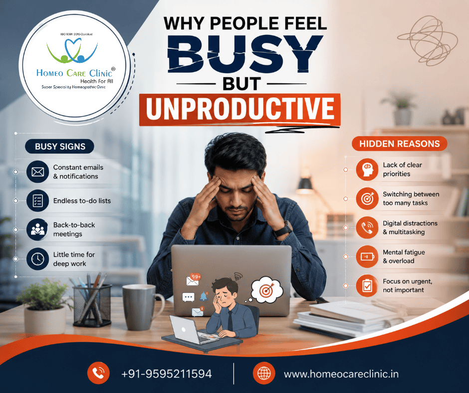 Understanding Why People Feel “Busy but Unproductive” – Causes, Symptoms & Homeopathic Treatment